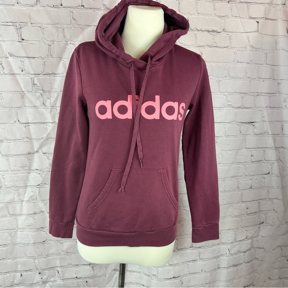 Adidas logo Womens XS Maroon fleece Hoodie pullover activewear streetwear pocket